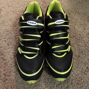 Tiebao Shoes Mens Road Cycling Black Green Lock Pedal Strap Sneakers Size 12.5